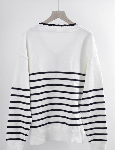 Autumn And Winter New V-neck Striped Sweater Sweater For Women