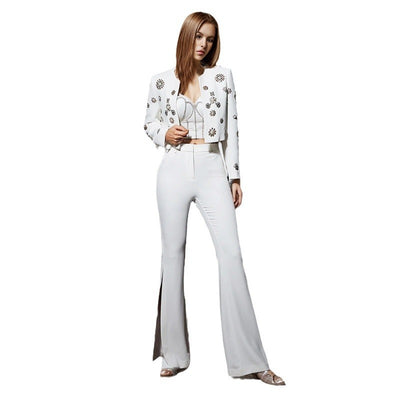 Fashionable With Side-slit Bootcut Trousers Suit Women