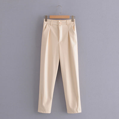 Pure Color PU Leather Pants Women Casual Trousers