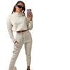 New Fashion High-waist All-match High-neck Sports Casual Pants Suit Simple Style Cropped Sweater Suit Women