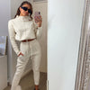 New Fashion High-waist All-match High-neck Sports Casual Pants Suit Simple Style Cropped Sweater Suit Women