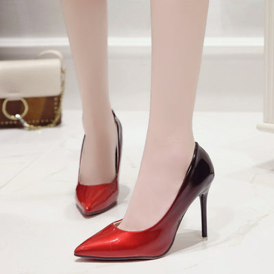 European And American Pointed Toe Color Matching Stiletto Super High Heels Red