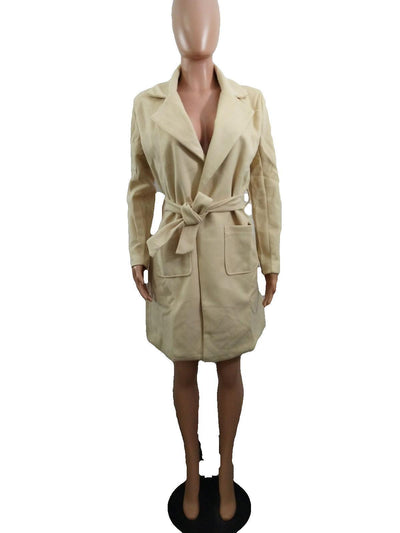 Lapel tie women woolen coat