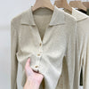 Polo Collar Bottoming Shirt Women's Cardigan Sweater