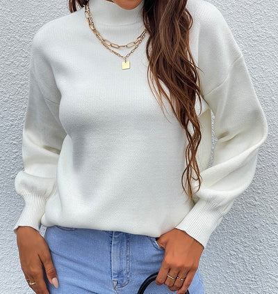 Fashion High Neck Lantern Sleeve Sweater Women