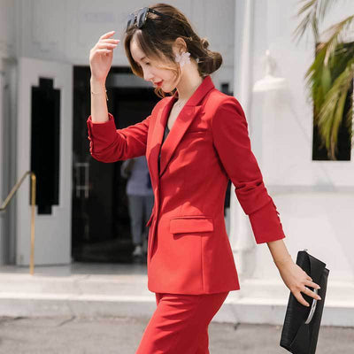 Solid Color Business Red Professional Suit Women