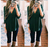 V-neck Long-sleeved Shirt Plus Size Loose T-shirt For Women