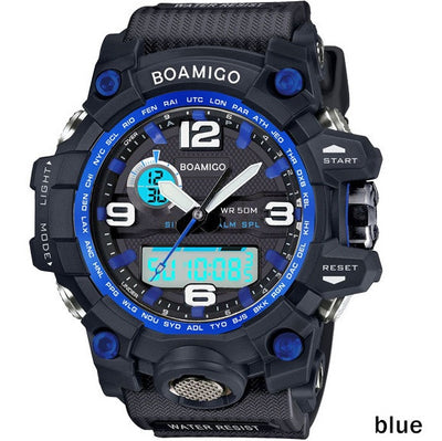 BOAMIGO brand men sports watches dual display analog digital LED Electronic quartz watches 50M waterproof swimming watch F5100