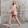 Two-piece pink plaid nine-point pants slim suit women