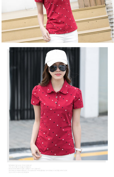 Women's Springsummer Lapel Print All-match Polo Shirt