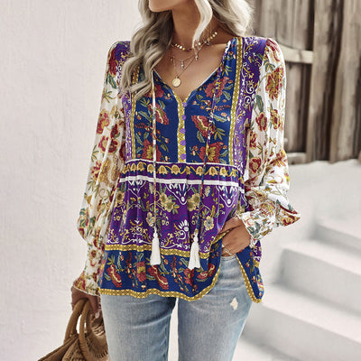 Autumn Bohemian Casual Style Rayon Long-sleeved Shirt For Women