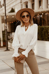 Autumn winter solid color simple V-neck women's shirt shirt shirt