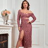 Woman Square-neck Slim-fit Sequined Evening Gown Dress