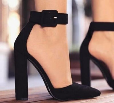 Hollow Pointed Toe Super High Heel Thick Heel Shoes