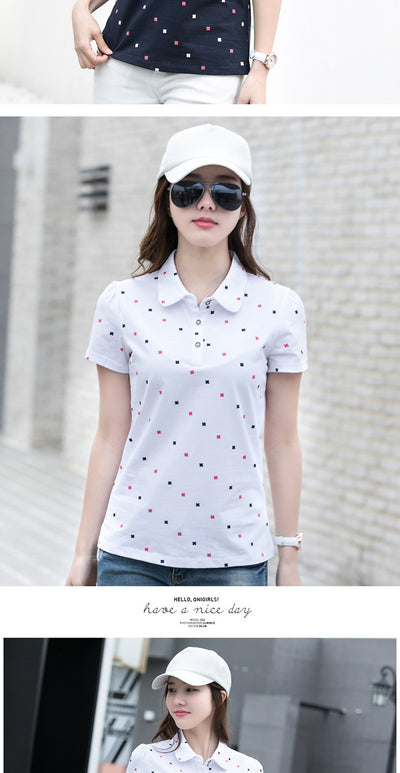 Women's Springsummer Lapel Print All-match Polo Shirt