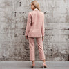 Two-piece pink plaid nine-point pants slim suit women