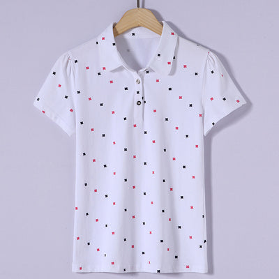 Women's Springsummer Lapel Print All-match Polo Shirt