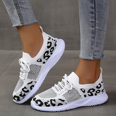 Weiße Schuhe Frauen Leopard Print Lace-up Turnschuhe Sport