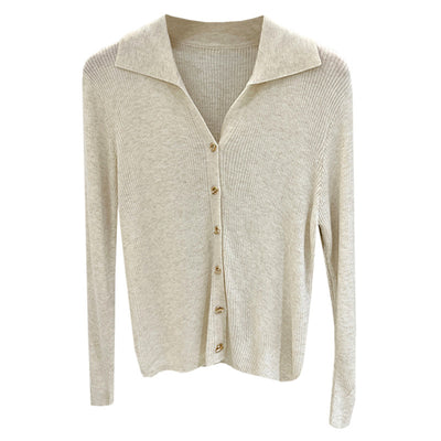 Polo Collar Bottoming Shirt Women's Cardigan Sweater