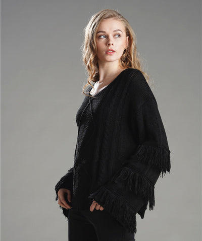 Pullover Loose Sweater Women Tassel Pure Color