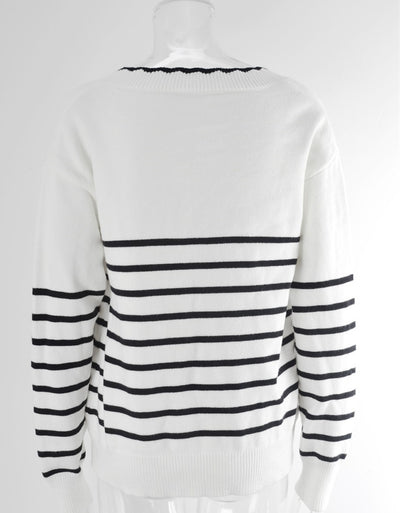 Autumn And Winter New V-neck Striped Sweater Sweater For Women