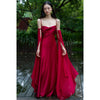 Luxury Senior Sense Acetate Satin Wine Red Bride Wedding Photo Gown Woman