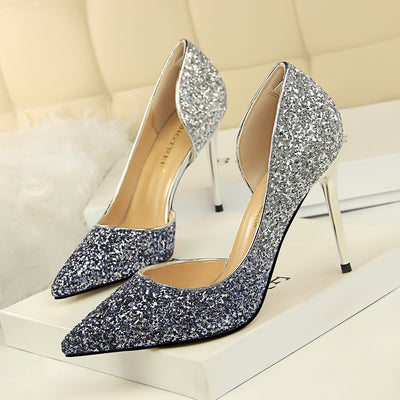 Gradient color block sequined high heels