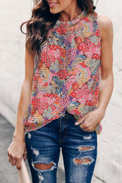 Floral Print Pullover Vest For Women Summer Amazon Round Neck Sleeveless Ruffle Top Women