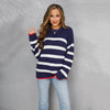 Herbst Und Winter Nähte Gestreiften Großen Größe Pullover Pullover Rundhals Pullover Für Frauen