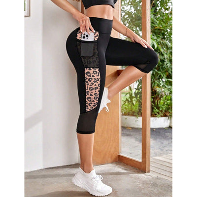 Weibliche Leopard-Spleißen mit hoher Taille Yoga-Hosen