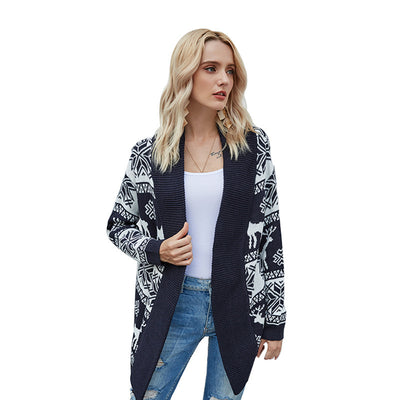 Fawn pattern knitted cardigan women