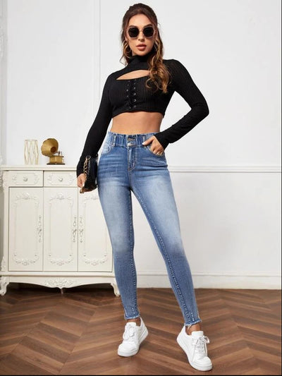 Neue Damen-Jeans hohe elastische, enge Jeans