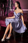 Short Beaded Satin A- Line Evening Gown Ball Gown