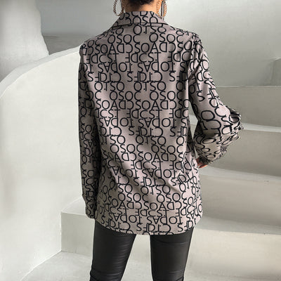 Women's Fashion Temperament Commute Printed Long-sleeved Shirt