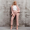 Two-piece pink plaid nine-point pants slim suit women