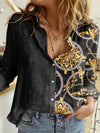 Fashion Shirt Printing Lapel Long Sleeve Women