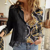 Fashion Shirt Printing Lapel Long Sleeve Women