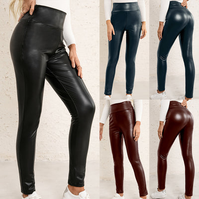 Hohe Elastizität Slim Fit PU Hose Motorrad Dünne Leder Hosen Frauen