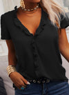 Pure Color Ruffles Women's Short Sleeve Shirt