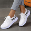 Weiße Schuhe Frauen Leopard Print Lace-up Turnschuhe Sport