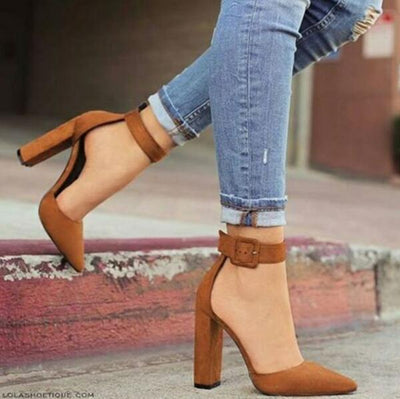 Hollow Pointed Toe Super High Heel Thick Heel Shoes