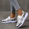 Weiße Schuhe Frauen Leopard Print Lace-up Turnschuhe Sport