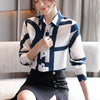 Revers Farbe Lose Chiffon Shirt Top Strickjacke Shirt frauen Bodenbildung Shirt