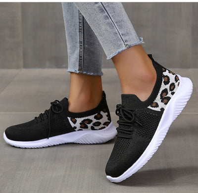 Weiße Schuhe Frauen Leopard Print Lace-up Turnschuhe Sport