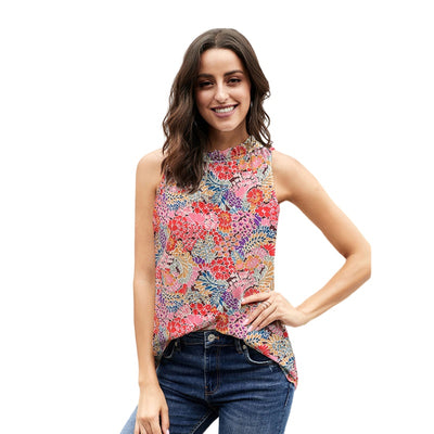 Floral Print Pullover Vest For Women Summer Amazon Round Neck Sleeveless Ruffle Top Women