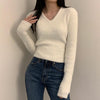 V-neck Sweater Top Simple All-match Long Sleeves Sweater