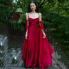 Luxury Senior Sense Acetate Satin Wine Red Bride Wedding Photo Gown Woman