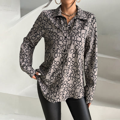 Women's Fashion Temperament Commute Printed Long-sleeved Shirt