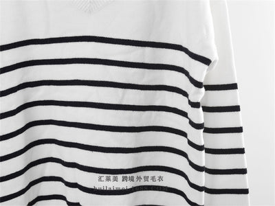 Autumn And Winter New V-neck Striped Sweater Sweater For Women